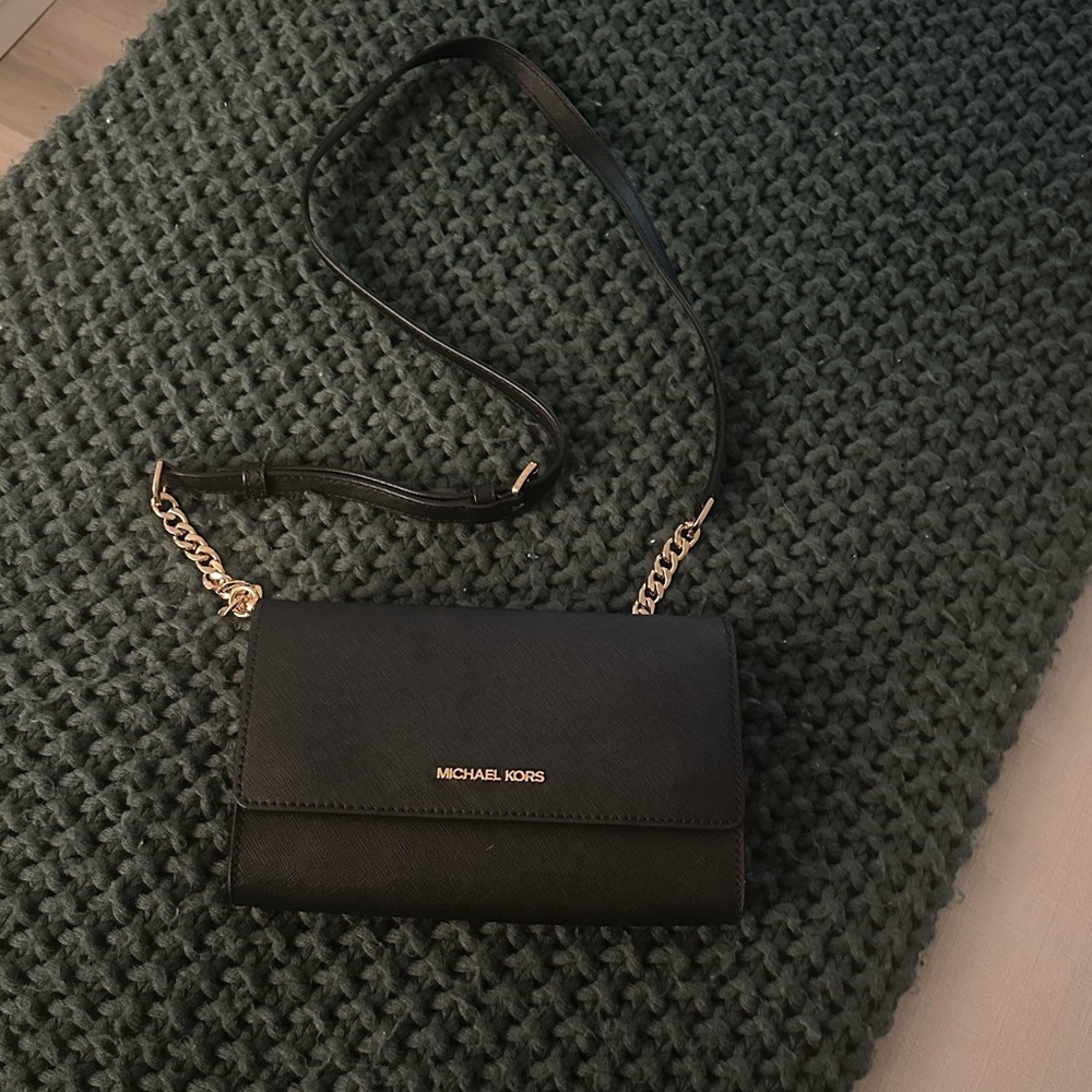 Michael Kors Black Crossbody with Gold Chain